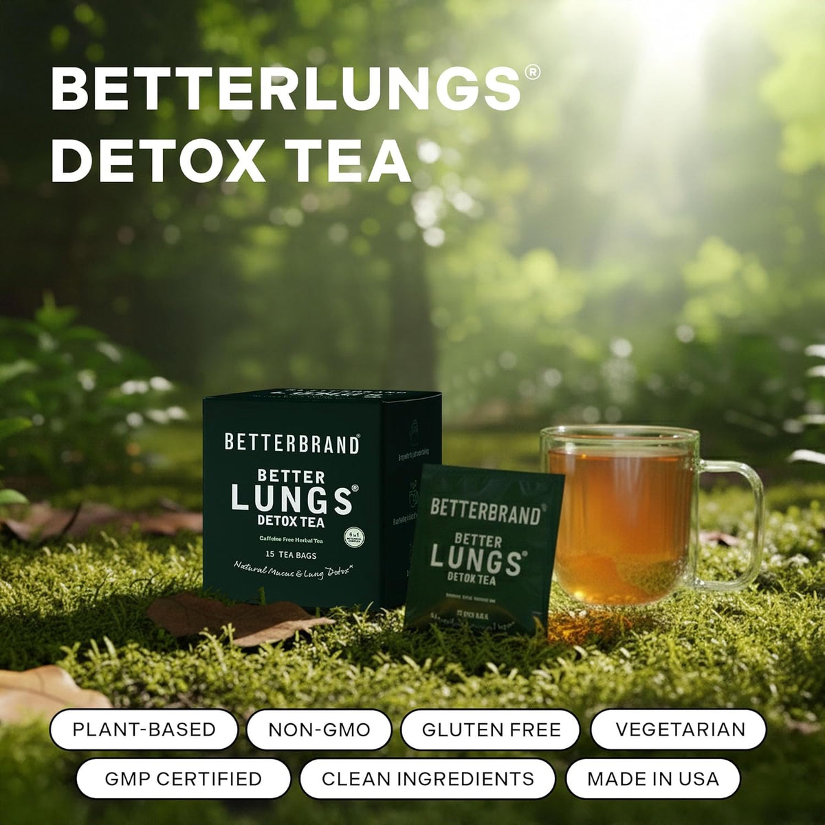 Betterbrand Mullein Tea Bags, Lung Detox w. Thyme, Elderberry, 15 Bags