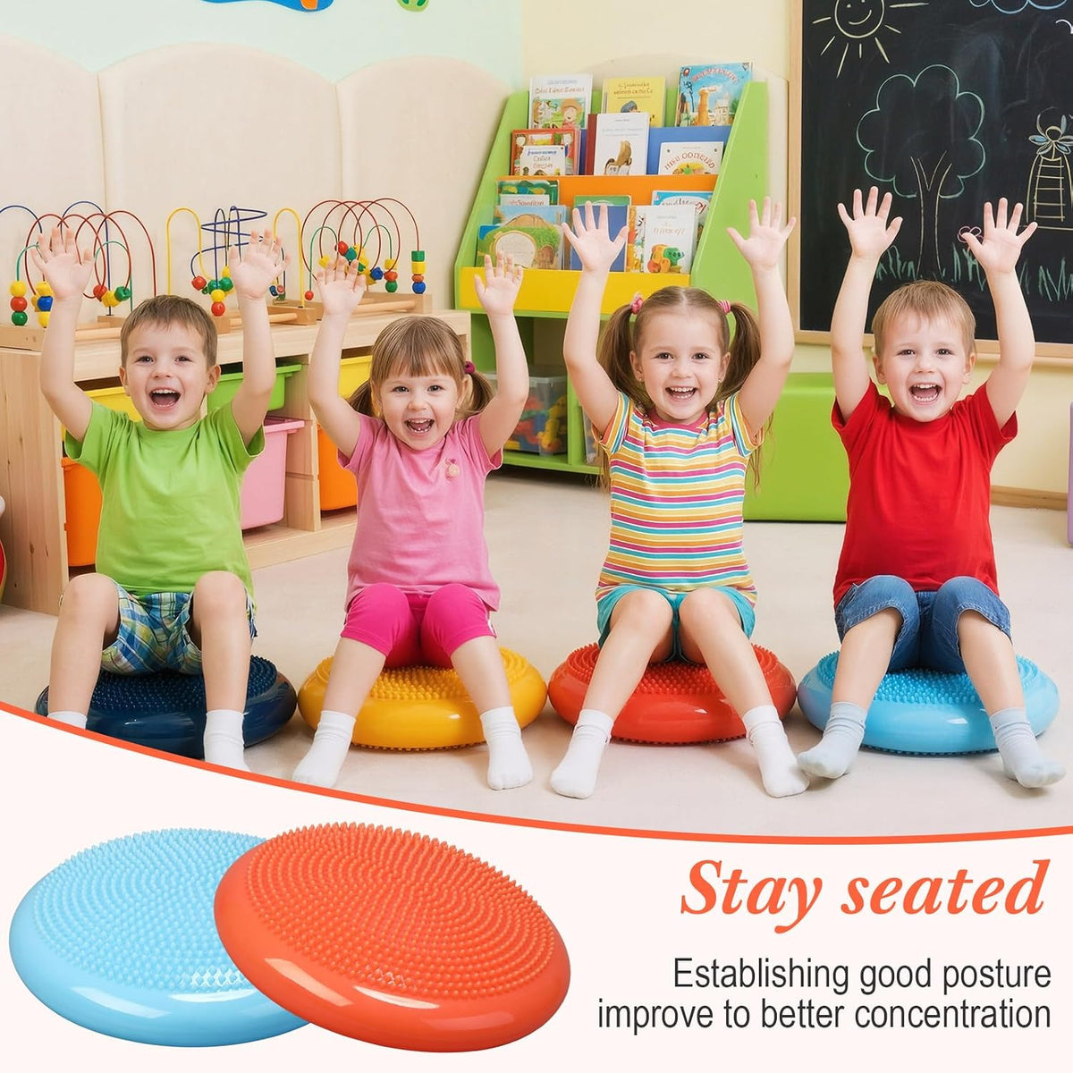 Libima 4 Pcs Wiggle Seat for Kids Inflated Wobble Cushion