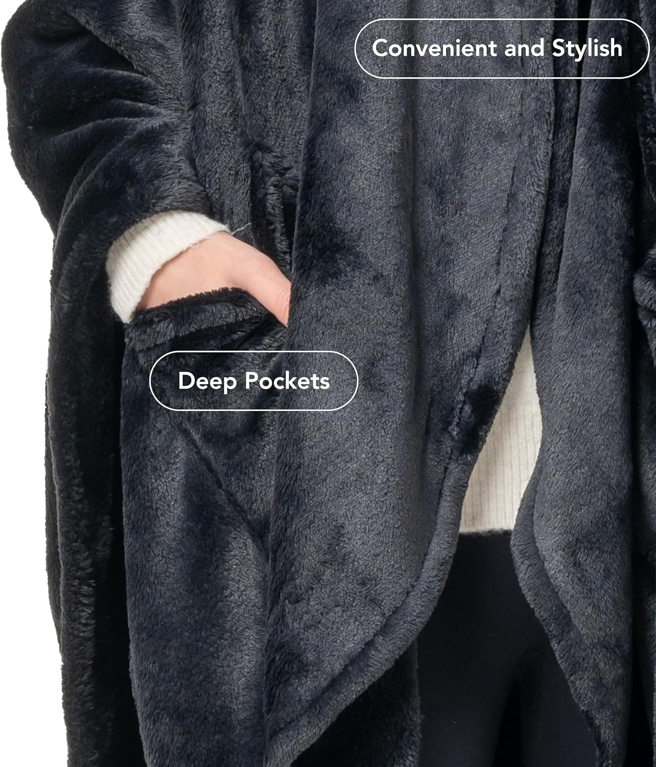 Berkshire Blanket Primalush™ Wearable Blanket, Cozy Loungewear Pocketed Plush Cape Wrap for Adults & Teens(Purple, One Size 58"X64")