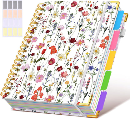 Hardcover Spiral Notebook journal with Removable Dividers Tabs, 300 Pages Leather 5 Subject Notebook College Ruled, 8"x10" Large B5 Notebooks for Work School Note taking, Lined Journal for Women,Black