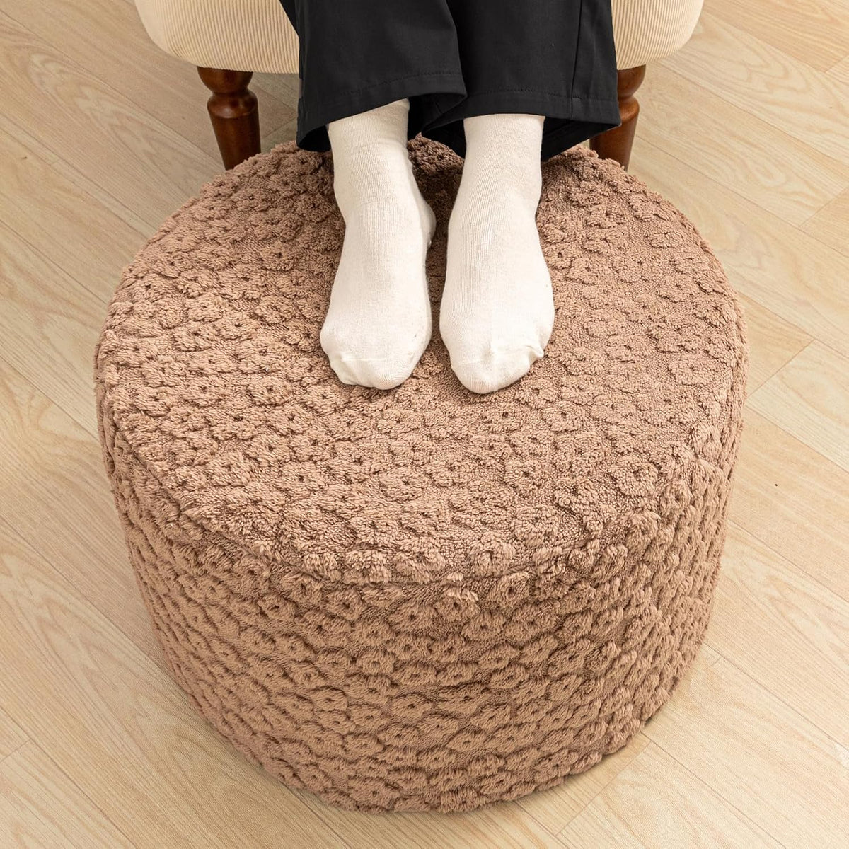 Round Pouf Ottoman Foot Stool 20x14In Ottoman Footrest for Couch Sofa Green