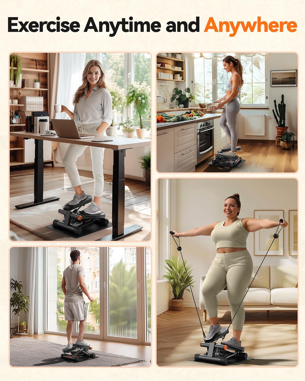 Niceday Steppers for Exercise, Stair Stepper with Resistance Bands, Mini Stepper with 300LBS Loading Capacity, Hydraulic Fitness Stepper with LCD Monitor