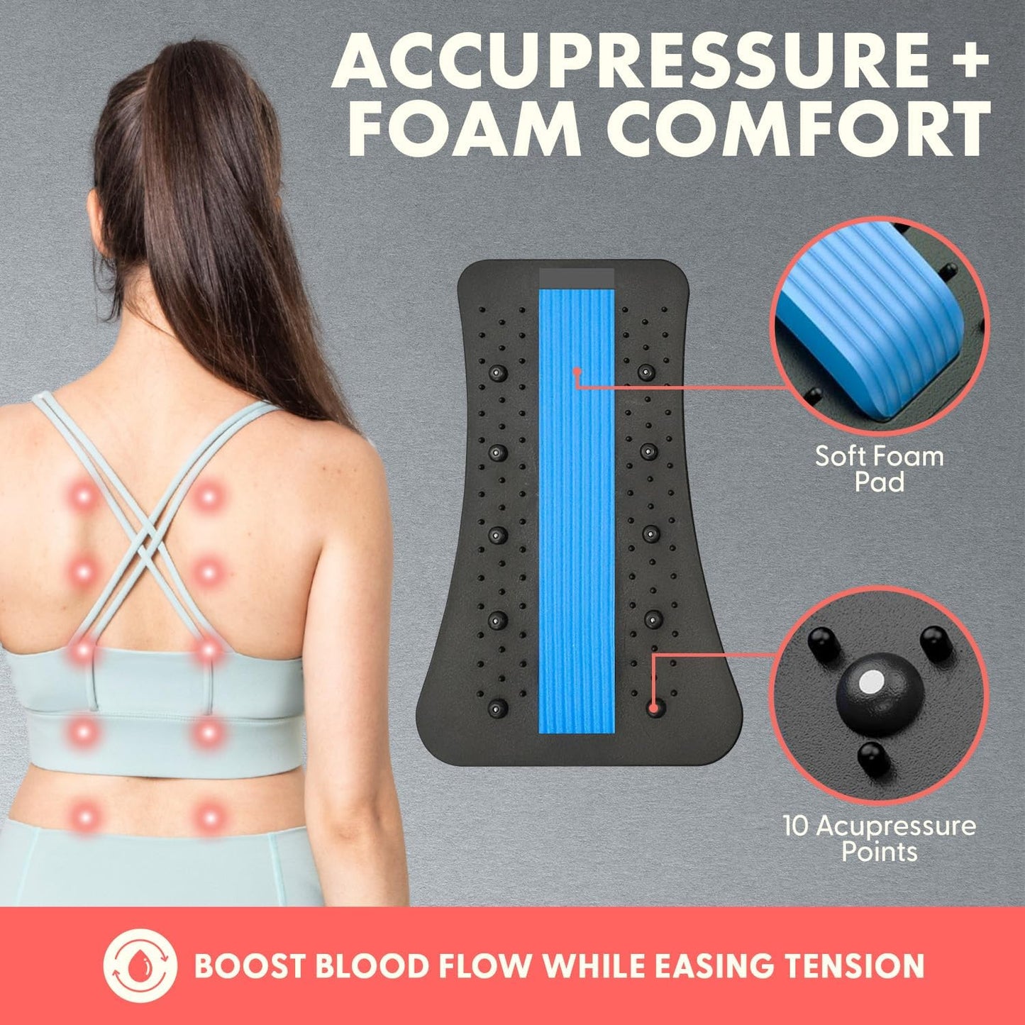 SQUATZ Lower Back Stretcher Device, Ergonomic Lumbar Support Back Massager, Multi-Level Traction, Foam Cushion with Pressure Points, 30-Day Digital Workout Program, for Home, Gym, Car & Yoga Mat Use