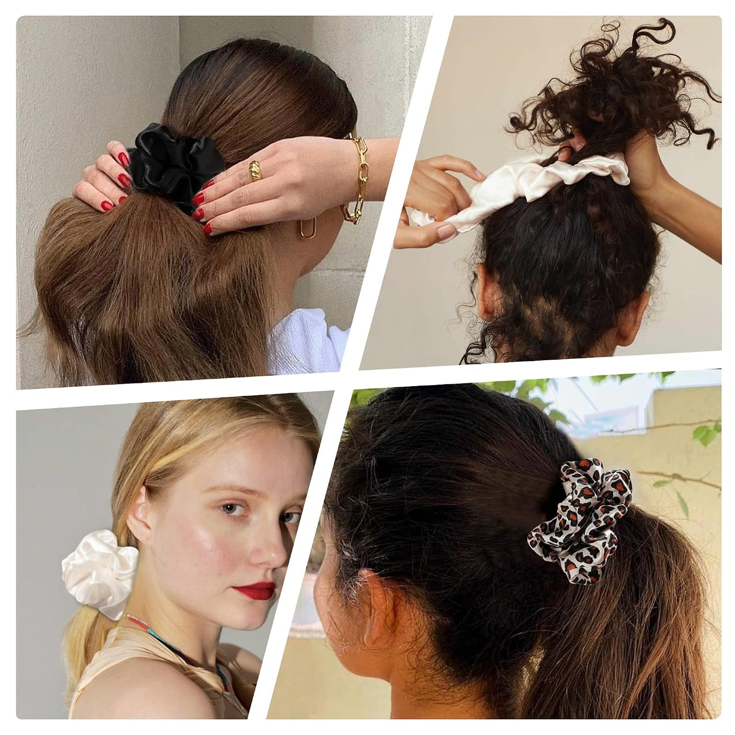 16 Pcs Scrunchies for Women - Black Satin Silk Scrunchies for Girls Hair Ties Elastics Bands Ponytail Holder Hair Accessories