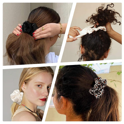 16 Pcs Scrunchies for Women - Black Satin Silk Scrunchies for Girls Hair Ties Elastics Bands Ponytail Holder Hair Accessories
