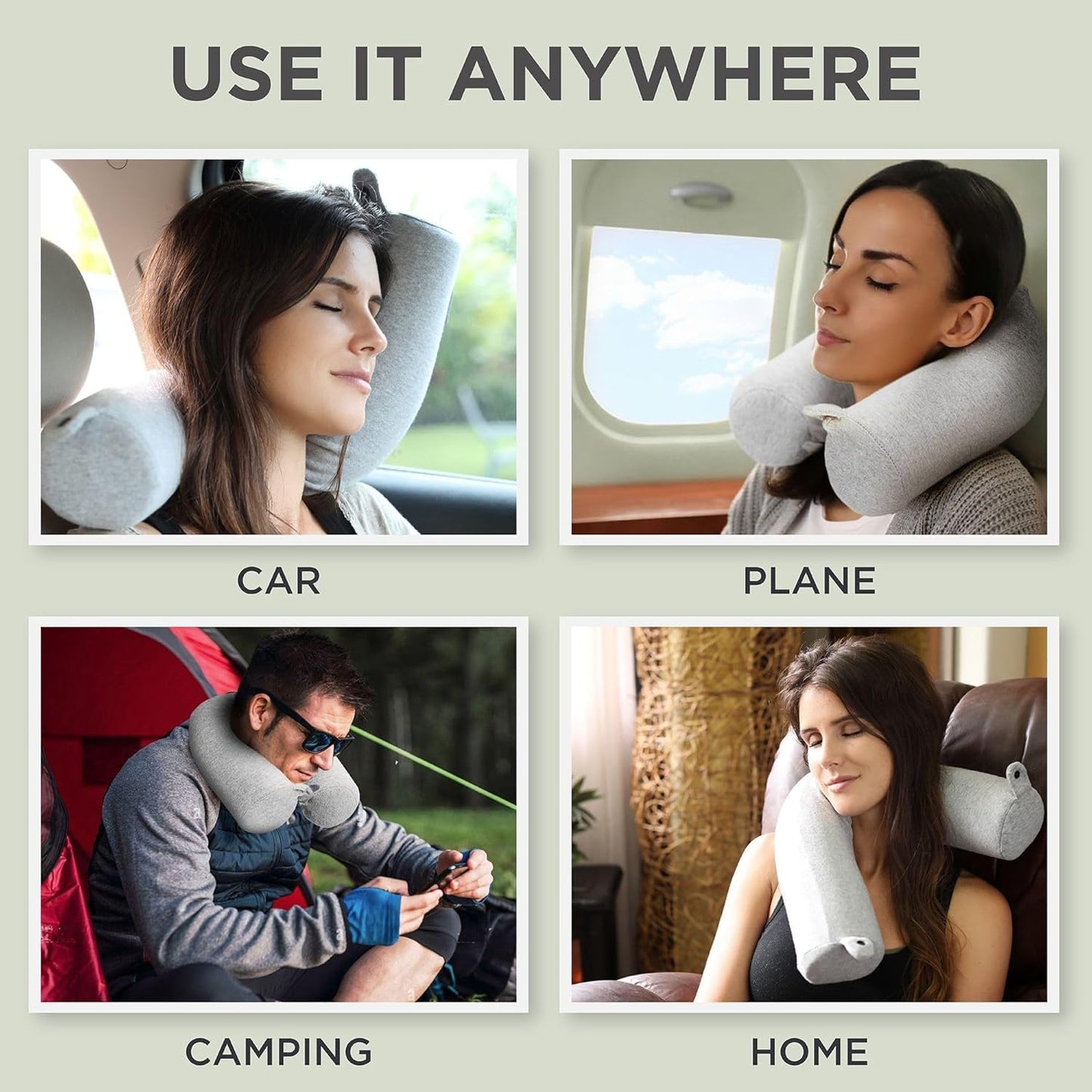 Dot&Dot Twist Memory Foam Travel Pillow, Bendable Neck Pillow for Airplane, Car and Home, 26-Inch Adjustable Roll with Washable Cotton Cover, Gray