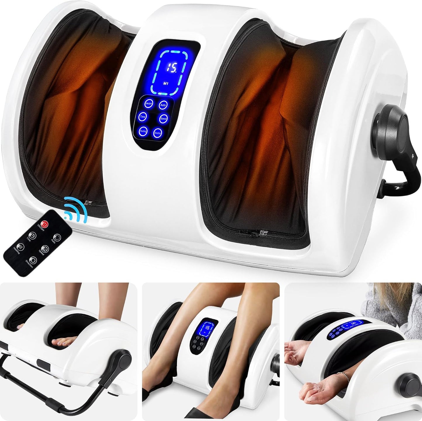 Best Choice Products Shiatsu Foot Massager with Heat for Plantar Fasciitis & Neuropathy, Kneading Foot & Calf Massager with Remote, 360° Adjustable Handle, Rolling & Compression Massage - Satin Black