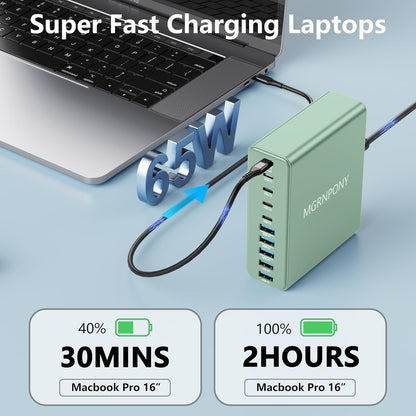 320W USB C Charger Block, MGRNPONY 10-Port GaN USB C Charging Station Black