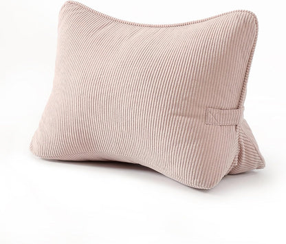 Pat. Pend. Corduroy Lumbar Support Back Pillow for Watching TV, Reading & Gaming, Ergonomic Triangle Support Cushion for Sofa, Armchair & Bed Sitting, Removable Washable Cover, Beige Gray