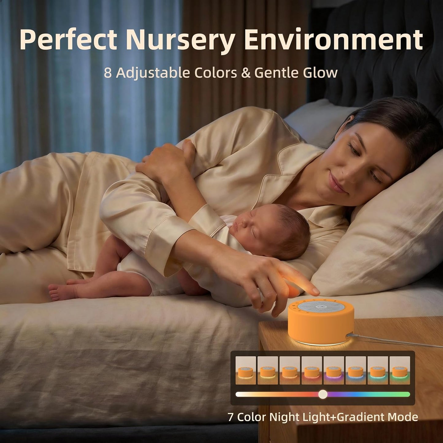 Kipcush White Noise Machine for Baby & Adults, 30 Soothing Sounds, Soft Non-Glare Nursery Lamp, 8 Color Night Lights, Memory Function (Angel V1 White, Standard)