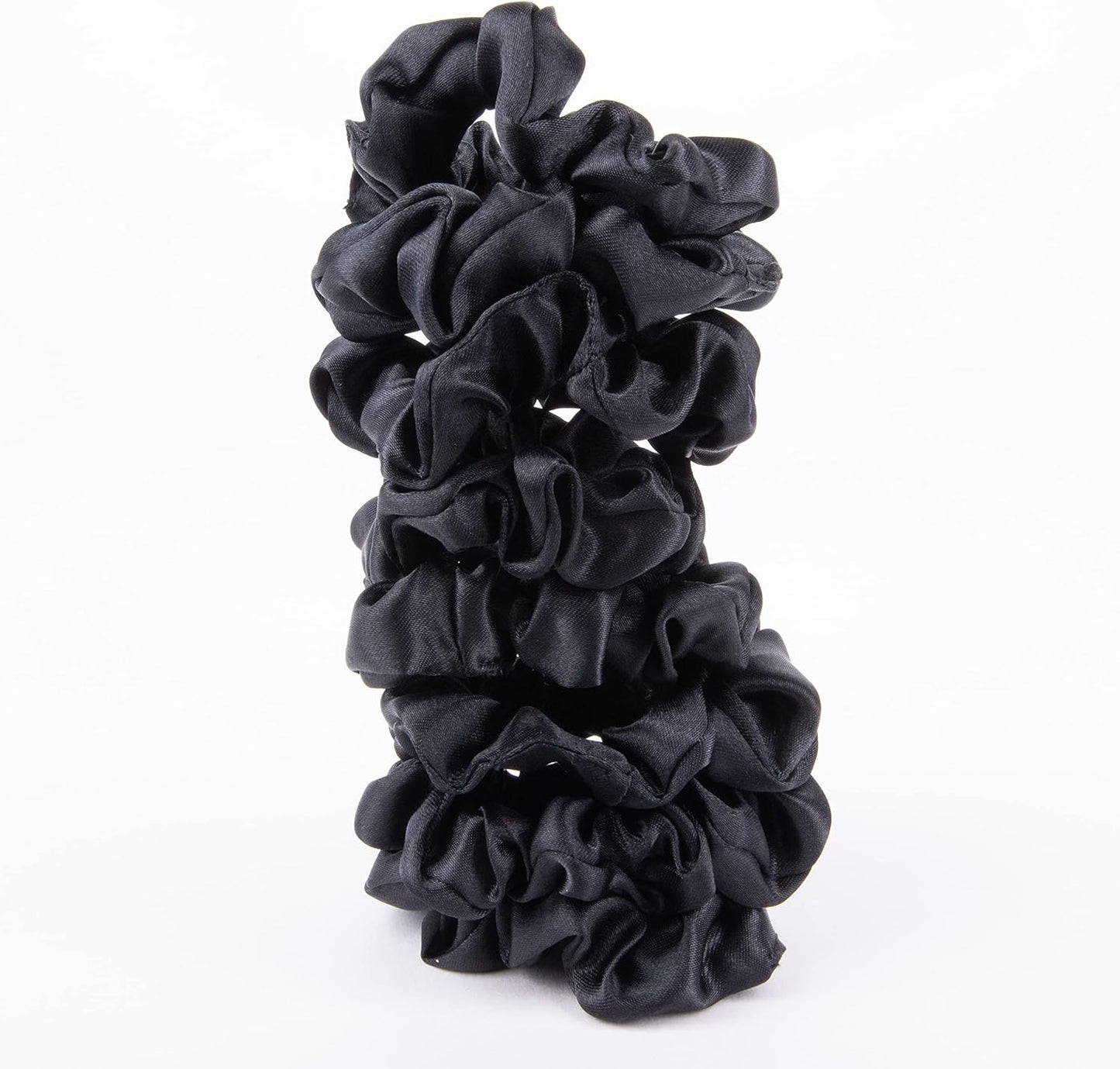 Amazon Basics Satin Scrunchies – No Crease, No Damage Hair Ties – Frizz Free, Gentle, Stylish Scrunchies. Black, 8 Count, For Thin and Normal Hair