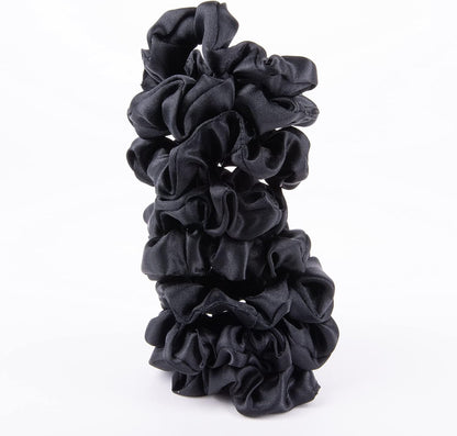 Amazon Basics Satin Scrunchies – No Crease, No Damage Hair Ties – Frizz Free, Gentle, Stylish Scrunchies. Black, 8 Count, For Thin and Normal Hair