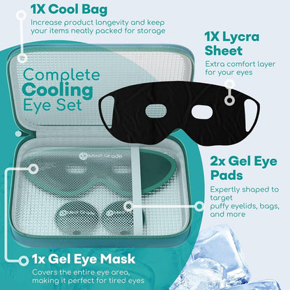 Medi Grade Cooling Gel Eye Mask for Puffy Eyes – Reusable Gel Eye Mask and Cooling Eye Pads with Thermo-Bag for Dark Circles and Morning/Night Skincare Routine – Reversible Cold Eye Mask