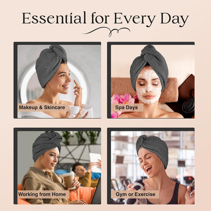Lili&James 100% Cotton Hair Towel Wrap for Women & Kids – 420 GSM Quick Dry Hair Turban with Double Button Loop, Anti Frizz Non Microfiber Hair Drying Towel for Curly, Long & Thick Hair (Lilac)