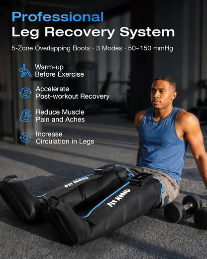 FIT KING Cordless Air Compression Recovery System - Professional Full Leg & Foot Massager Boots for Fast Recovery & Circulation - Rechargeable Compression Boot for Athletes (Medium)