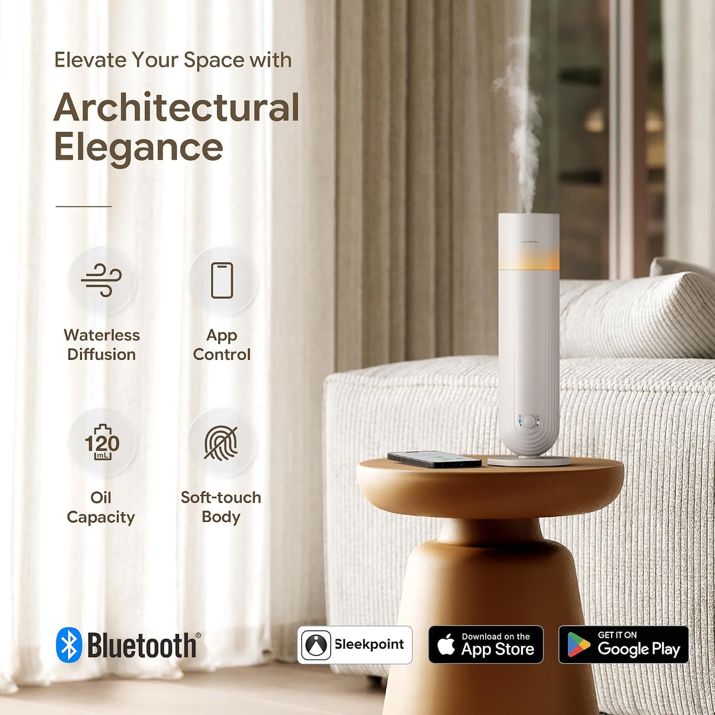 Airversa U1 Smart Tower Waterless Diffuser Starter Kit for Room, Black | 2x50ml Hotel Scent Fragrance Oil, Up to 1200 sq ft, App Control, Cold Air, 120mL, DC-12V/1A, Scent Air Machine, U1kit-2X50