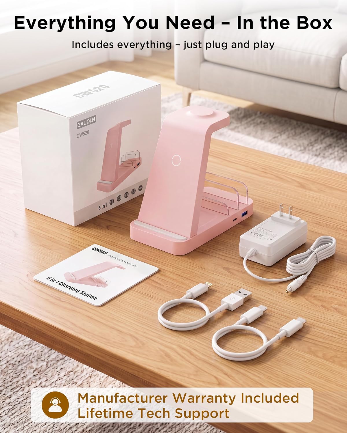 Wireless Charger for iPhone - 5 in 1 Charging Station for Multiple Devices Apple: Fast Wireless Charging Stand Dock for iPhone 17 16e 16 15 14 13 12 Pro Max Apple Watch Airpods
