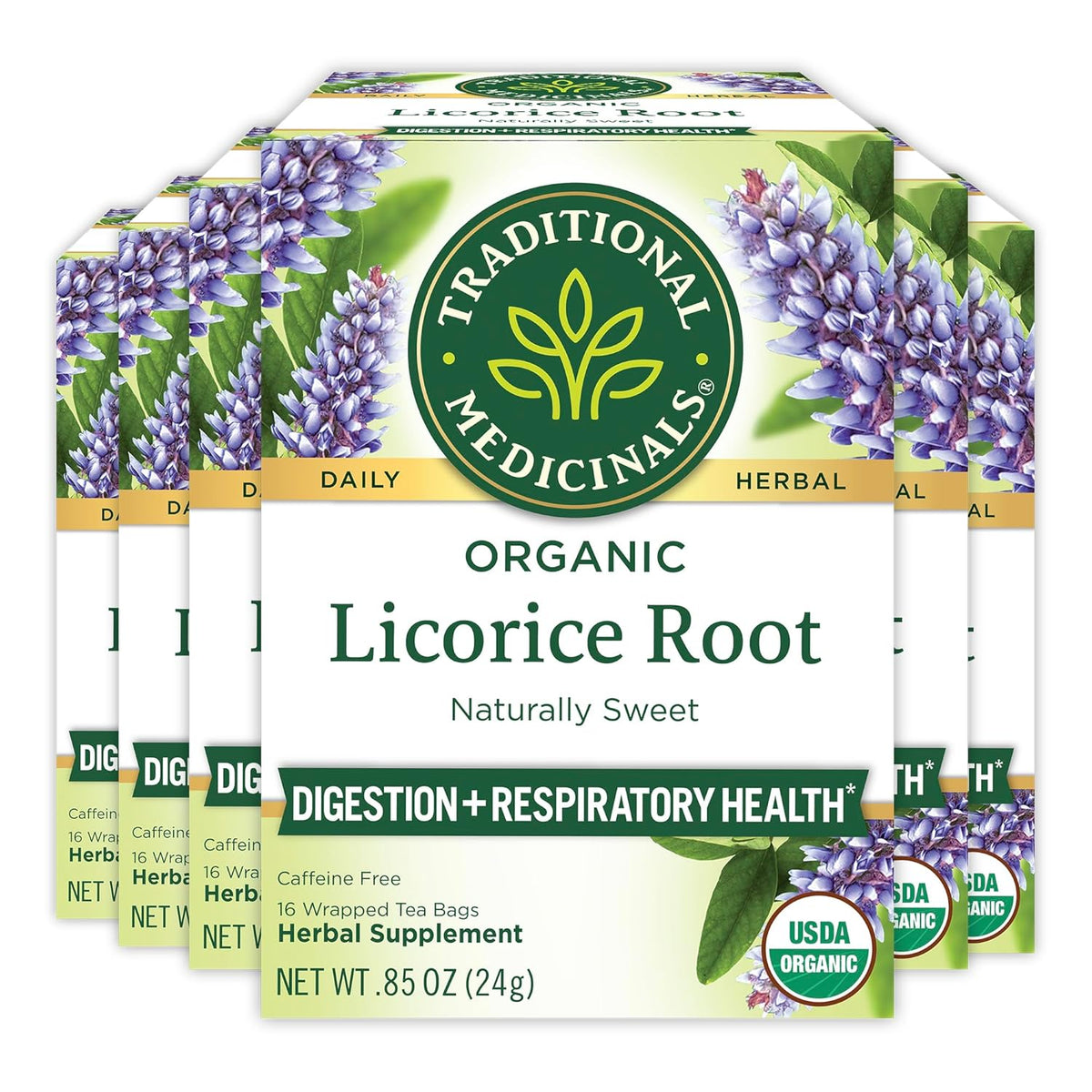 Traditional Medicinals Tea, Organic Licorice Root, Soothes the Digestive Tract & Promotes Respiratory Health - Kosher, Non-GMO, Caffeine-Free - 96 Tea Bags (6 Pack)