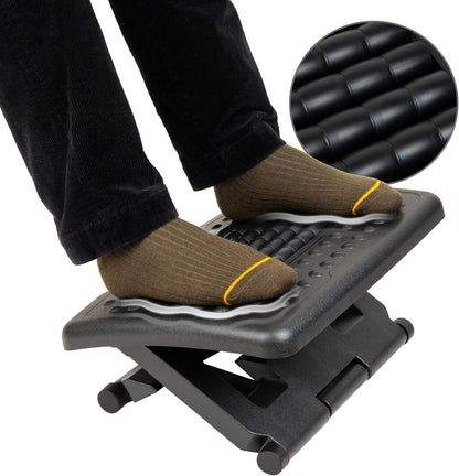 Mind Reader Foot Rest, Under Desk at Work, Ergonomic, Height Adjustable, Office, Plastic, Black