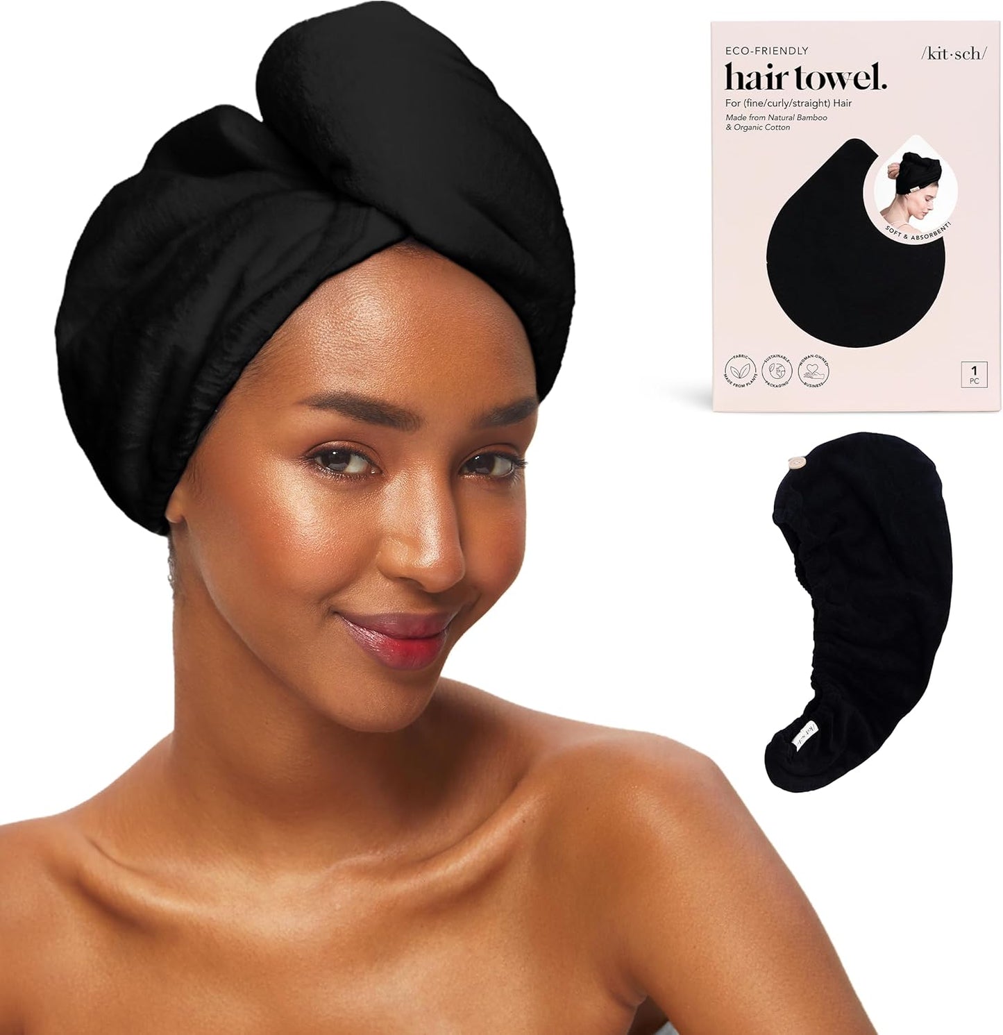Kitsch Microfiber Hair Towel Wrap for Women – Ultra Absorbent Microfiber Bath Towels for Wet, Curly, Long or Short Hair – Anti-Frizz Hair Wrap, Great Hair Products Gift for Women – Pink