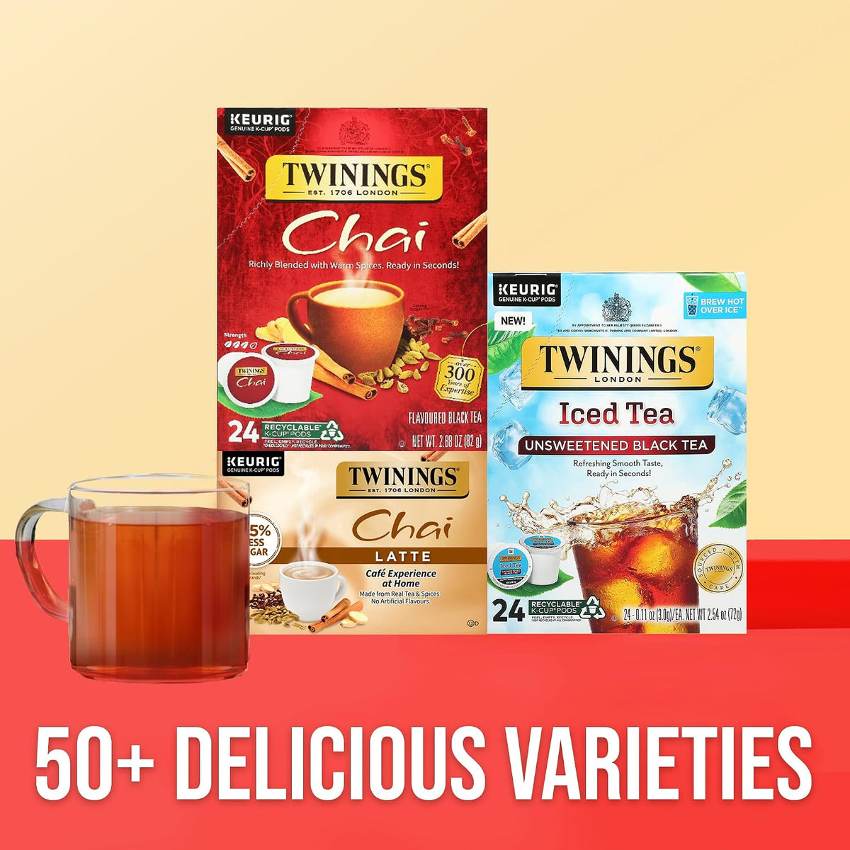 Twinings Chai Black Tea K-Cup Pods for Keurig, 24 Count (Pack of 1), Naturally Sweet and Savoury Spice Flavours, Caffeinated, Enjoy Hot or Iced