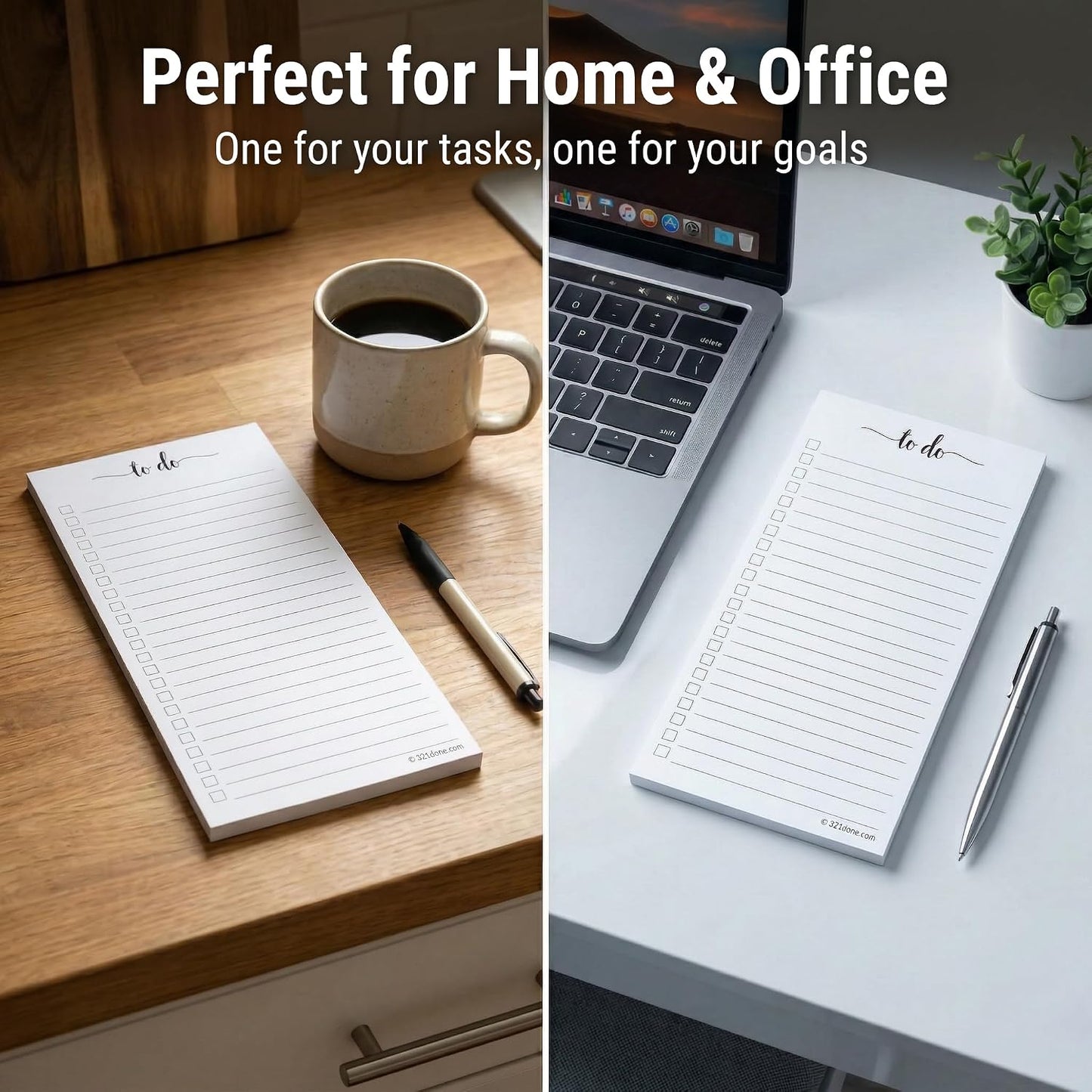 321Done To Do List Notepad, 2-Pack 50 Sheets Each, 3.7x8.5 College Ruled Pad, 70lb Matte Paper, Note Pad for Shopping List, Checklist To-Dos Tasks Planning for Home Office, Made in USA