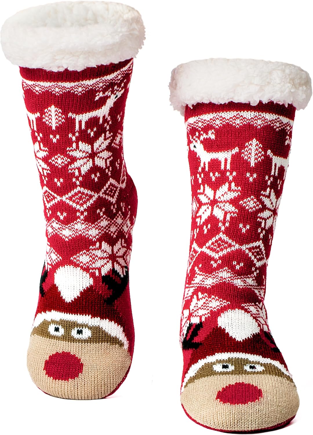 cosyone1997 Fuzzy Slipper Socks for Women Kids with Grips, Cute Animal Sherpa Lined Non-Slip Cozy Winter Socks Gifts