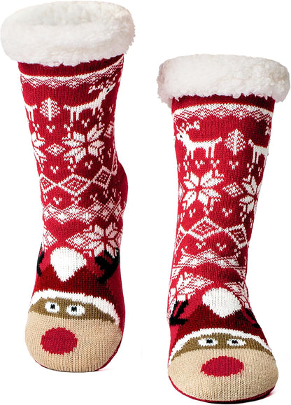 cosyone1997 Fuzzy Slipper Socks for Women Kids with Grips, Cute Animal Sherpa Lined Non-Slip Cozy Winter Socks Gifts