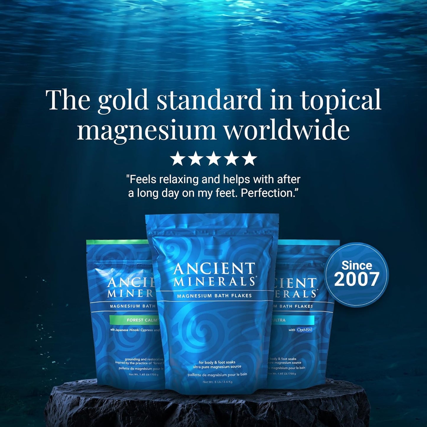 Ancient Minerals Magnesium Bath Flakes Ultra with OptiMSM – Pure Zechstein Magnesium Chloride and Organic Sulfur Bath Salts, Soothing Mineral Soak for Skin & Body, 1.65 lb