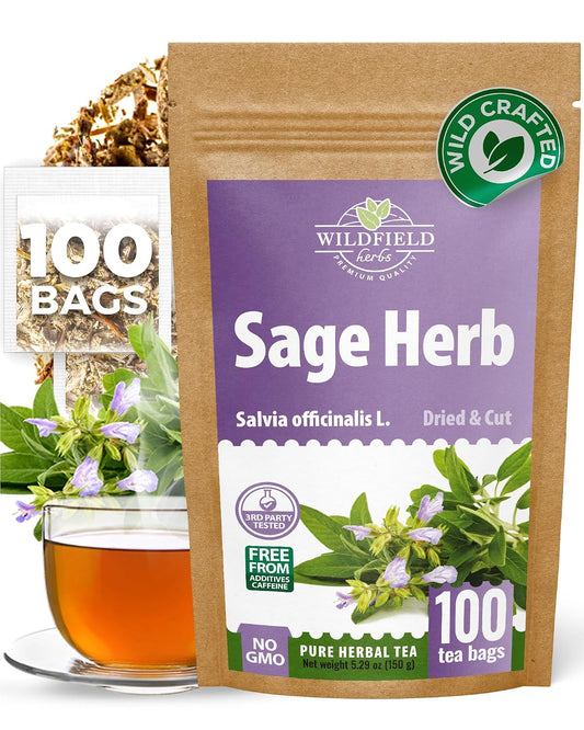 100 Bags Dried Sage Herb Herbs Tea (Salvia officinalis) - 100 count Tea Bags Sage Herbal Tea
