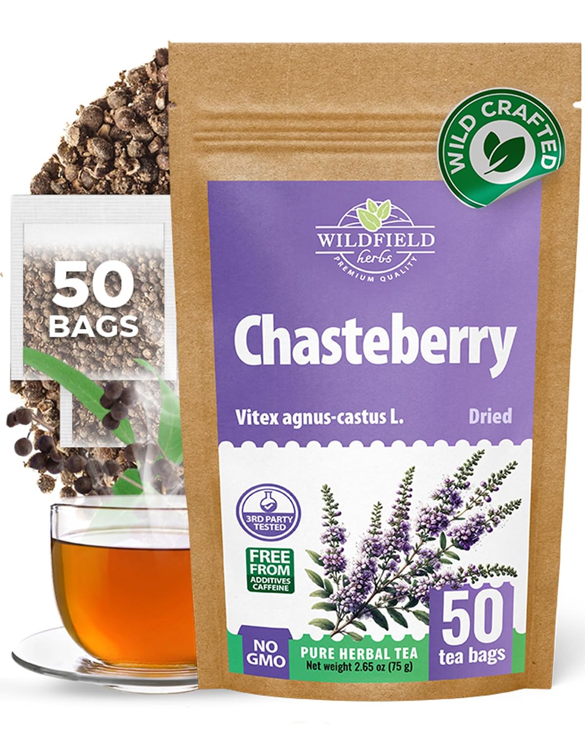 50 Bags Chaste Tree Berry Сhasteberry Tea Vitex Tea Herb (Vitex Agnus-Castus) - 2 g Bags Chaste Tree Berry Herbal Vitex Sauzgatillo
