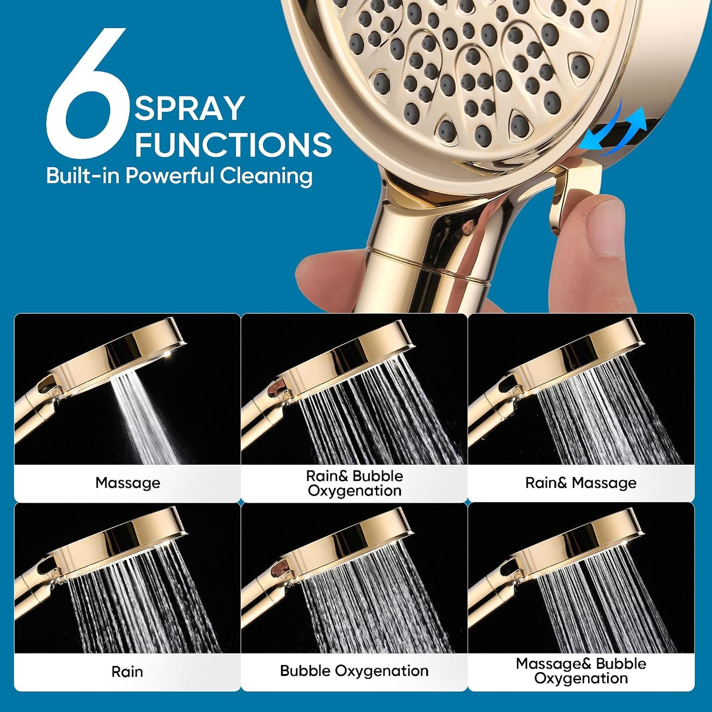 Cobbe Filtered Shower Head with Handheld, High Pressure 6 Spray Mode Showerhead with Filters, Water Softener Filters Beads for Hard Water - Remove Chlorine - Reduces Dry Itchy Skin, Chrome
