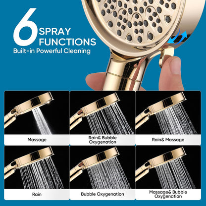 Cobbe Filtered Shower Head with Handheld, High Pressure 6 Spray Mode Showerhead with Filters, Water Softener Filters Beads for Hard Water - Remove Chlorine - Reduces Dry Itchy Skin, Chrome