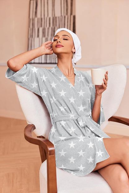 Ekouaer Robes for Women Waffle Knit Bathrobe Soft Lightweight Knee Length Loungewear S-XXL