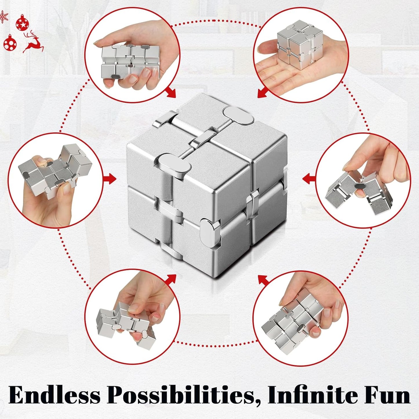 Bonison Infinity Cube Fidget Desk Accessory for Adults, Premium Aluminum Alloy Focus Tool with Carrying Case, Quiet Metal Device for Office, Meetings & Travel