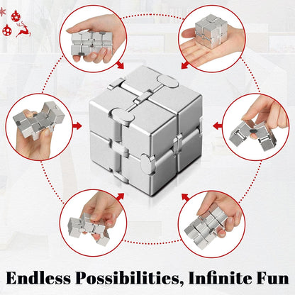 Bonison Infinity Cube Fidget Desk Accessory for Adults, Premium Aluminum Alloy Focus Tool with Carrying Case, Quiet Metal Device for Office, Meetings & Travel