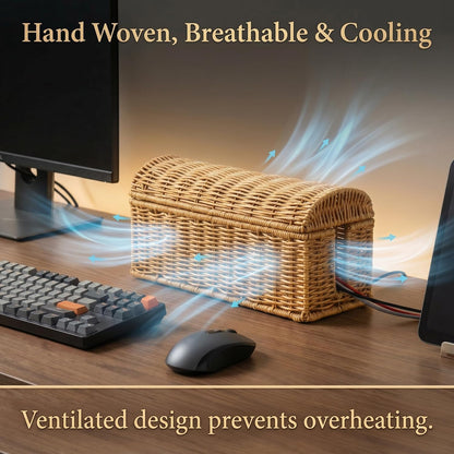 PP Rattan Cable Management Box to Hide Cords and Power Strip