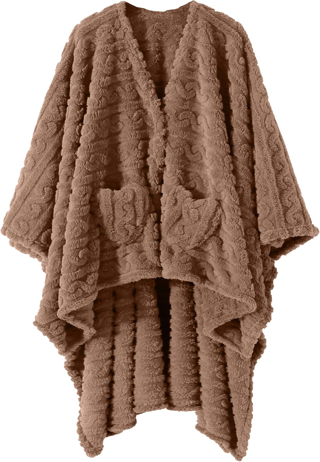 Wearable Blanket Poncho Cape Wrap for Adult, Cozy Sherpa Fleece Pocketed Shawl TV Throw Blankets for Office and Lounge(Purple,58'' x 64'')