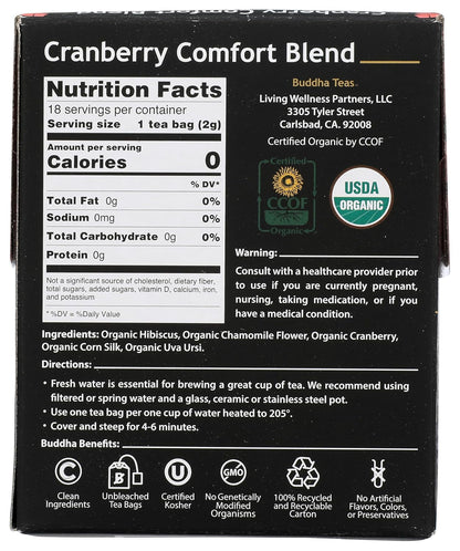 Buddha Teas Organic Cranberry Comfort Blend - Herbal Tea, Caffeine Free