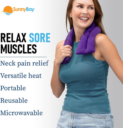 SunnyBay Microwavable Heating Pad for Neck and Shoulder, Heated Neck Wrap, Microwave Heat Pad, Weighted Beanbag Moist Hot or Cold Compress, 2.2 lbs, 26x4 Inches, Navy Blue