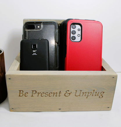 Unplug - Rustic Cell Phone Drop Box - Handcrafted from Hidden Pond Gardens! Made from Reclaimed Pine and Stained in barn Weather Grey. Handmade on Our Farm in Our barn. Made in The USA.