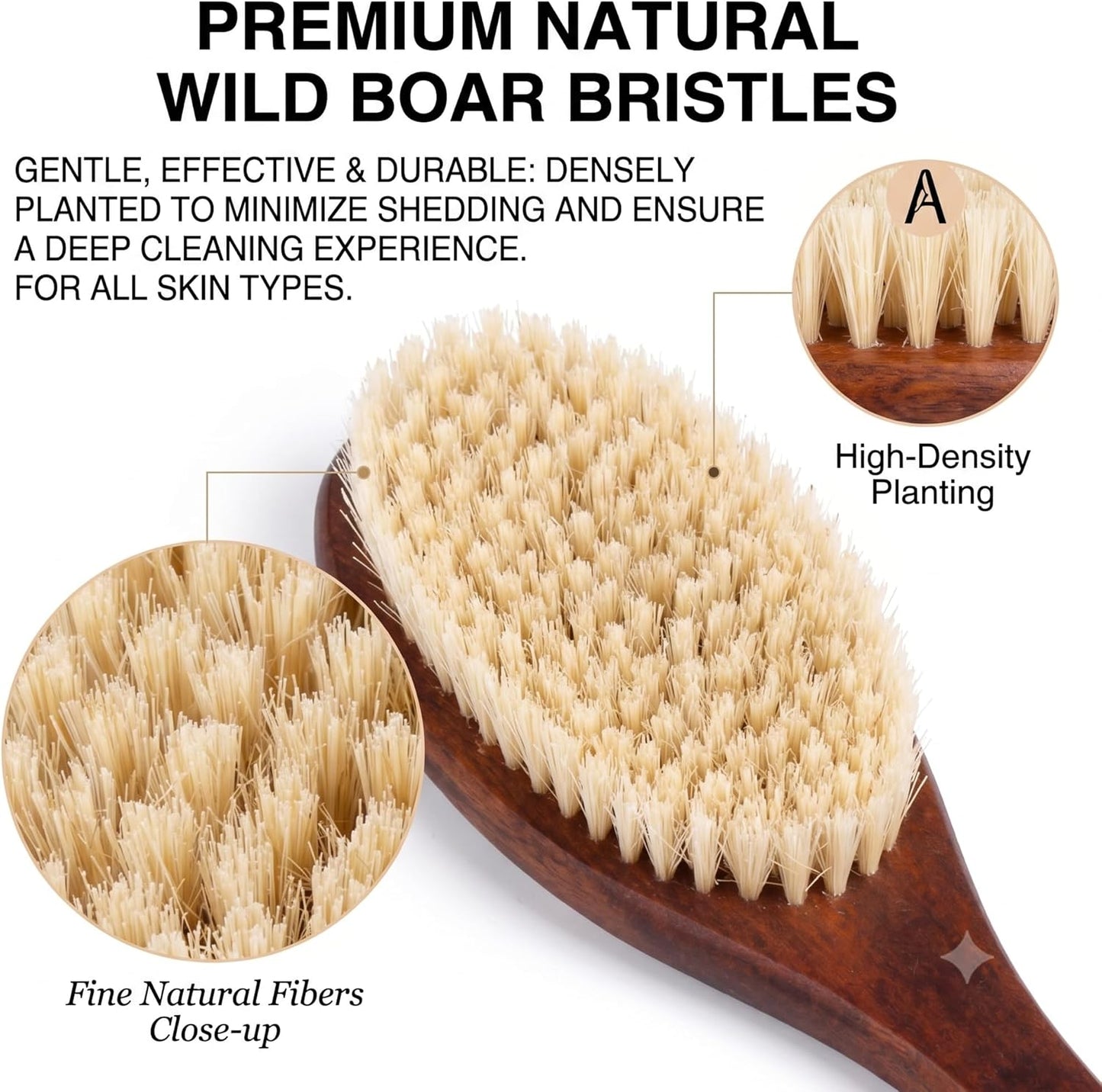 Wooden Bath Brush with Stiff Sisal Bristles Long Handle for Shower Back Scrubber Body Exfoliator, with Hook for Hanging (Stiff Sisal Hair)