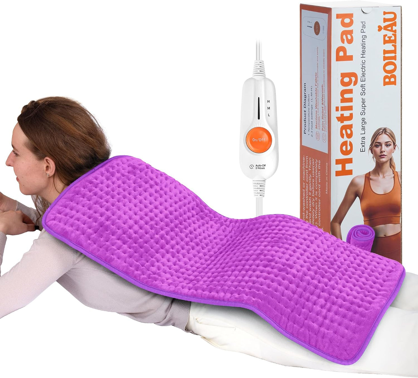 Boileau Electric Heating Pad for Back Pain and Period Cramps Relief, FSA Eligible17 x33 Extra Large XXXL, HSA 3 Heating Levels Heat Pad with 2-Hour Auto Shut Off, Gifts for Women and Mom, Blue
