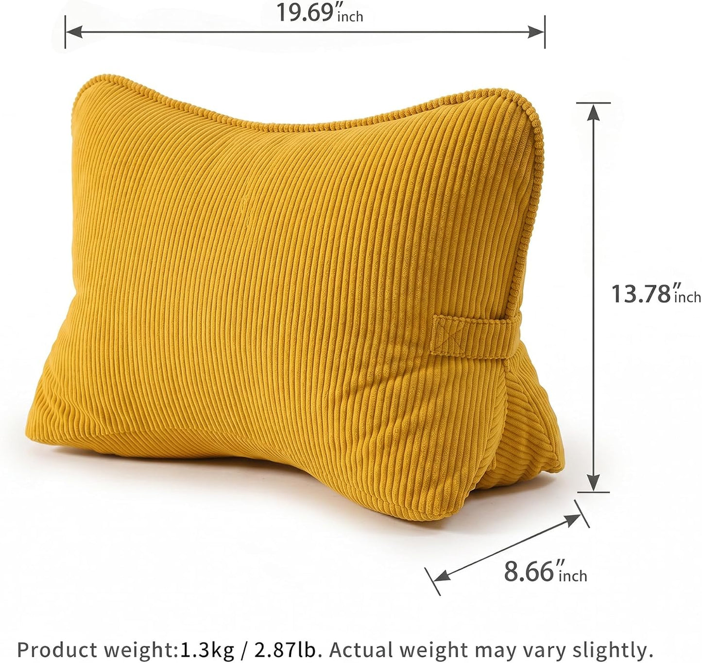 Pat. Pend. Corduroy Lumbar Support Back Pillow for Watching TV, Reading & Gaming, Ergonomic Triangle Support Cushion for Sofa, Armchair & Bed Sitting, Removable Washable Cover, Beige Gray