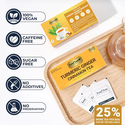 LeafLea Turmeric Ginger Cinnamon Tea Bags, 40 Ct Caffeine-Free Herbal Tea