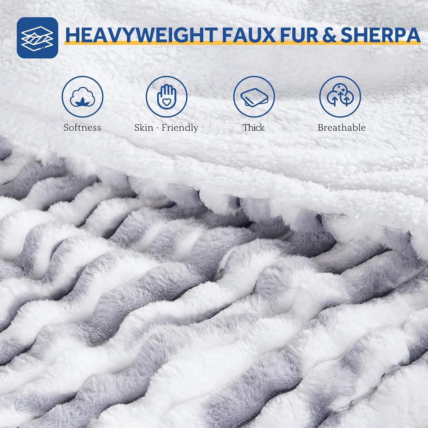 Sealy Electric Blanket Throw Size 50"*60",Super Cozy Faux Fur to Sherpa Reversible Heated Blanket Throw with 6 Heating Levels & 2-10 Hours Auto Off Overheating Protection Machine Washable,Blue White