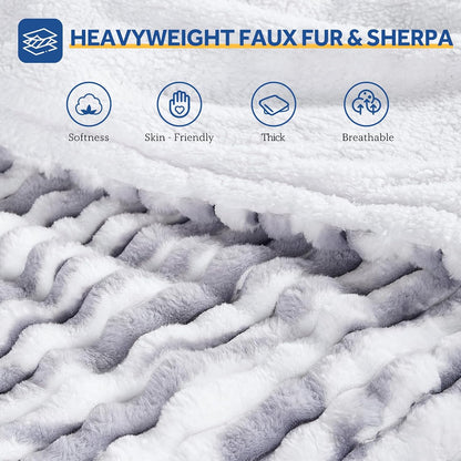 Sealy Electric Blanket Throw Size 50"*60",Super Cozy Faux Fur to Sherpa Reversible Heated Blanket Throw with 6 Heating Levels & 2-10 Hours Auto Off Overheating Protection Machine Washable,Blue White