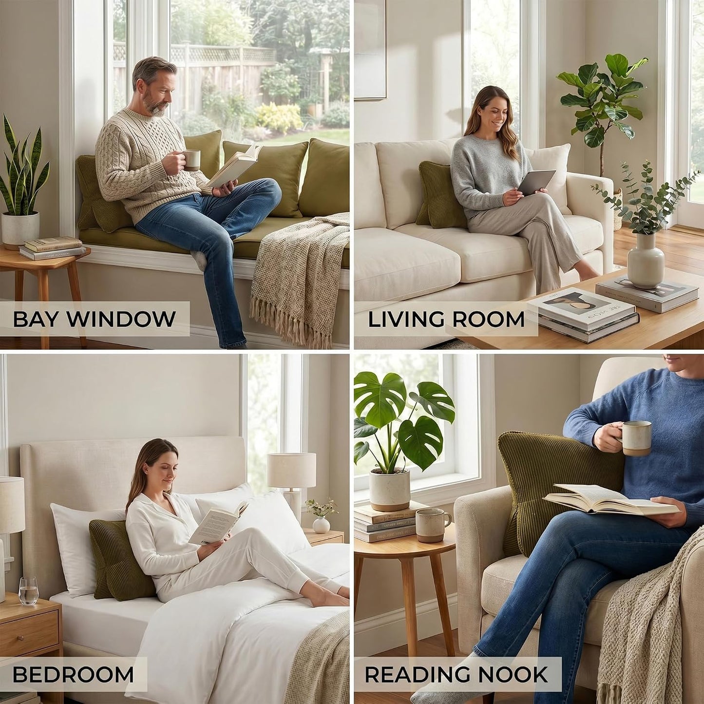 Pat. Pend. Corduroy Lumbar Support Back Pillow for Watching TV, Reading & Gaming, Ergonomic Triangle Support Cushion for Sofa, Armchair & Bed Sitting, Removable Washable Cover, Beige Gray