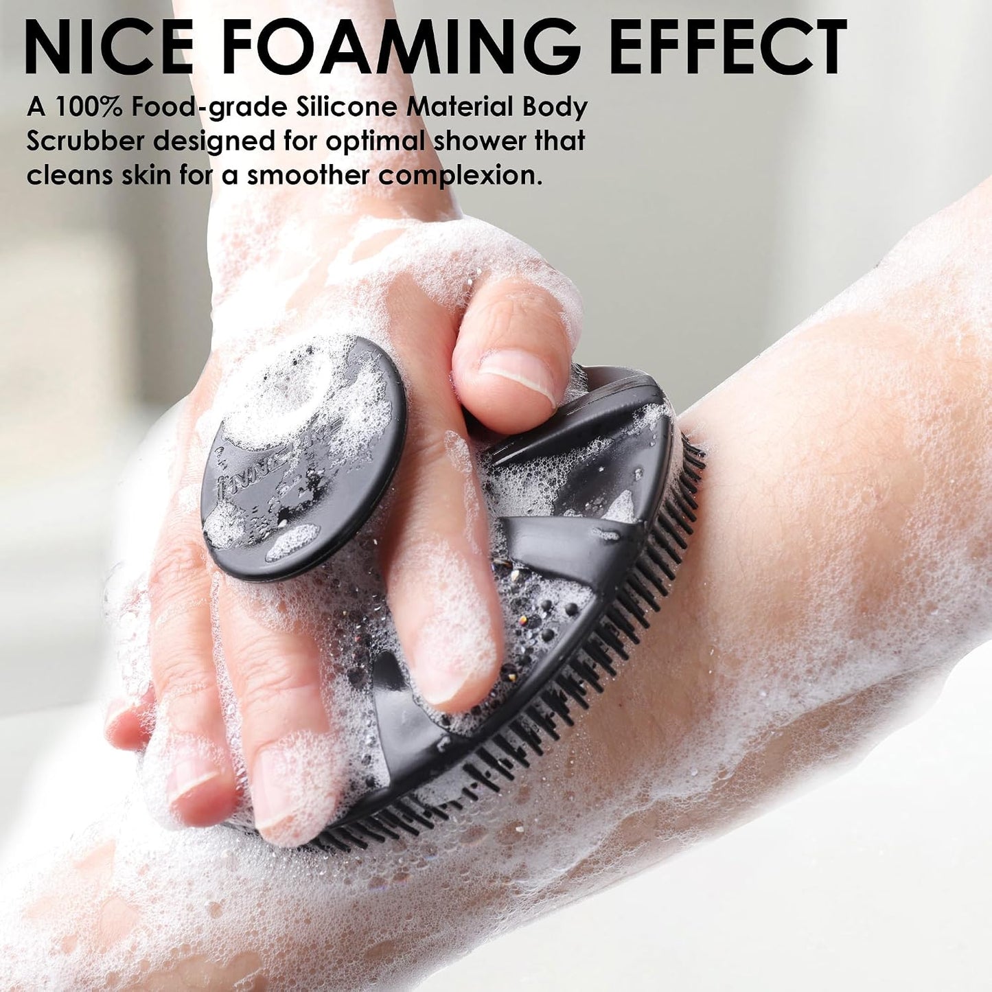 INNERNEED Food-Grade Soft Silicone Body Scrubber Shower Brush Handheld Cleansing Skin Brush, Gentle Exfoliating and Lather Well (Dark Green)