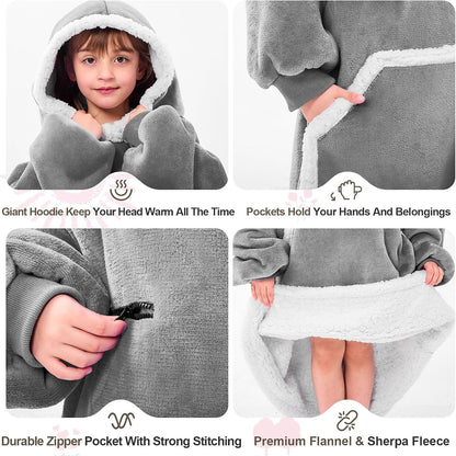IFNOW Wearable Blanket Hoodie, Oversized Sherpa Fleece Hooded Blanket Sweatshirt with Eye Mask and Pocket, Comfy Long Flannel Blanket for Adults Men,Gifts for Women Mom Girlfriend,MoonFace